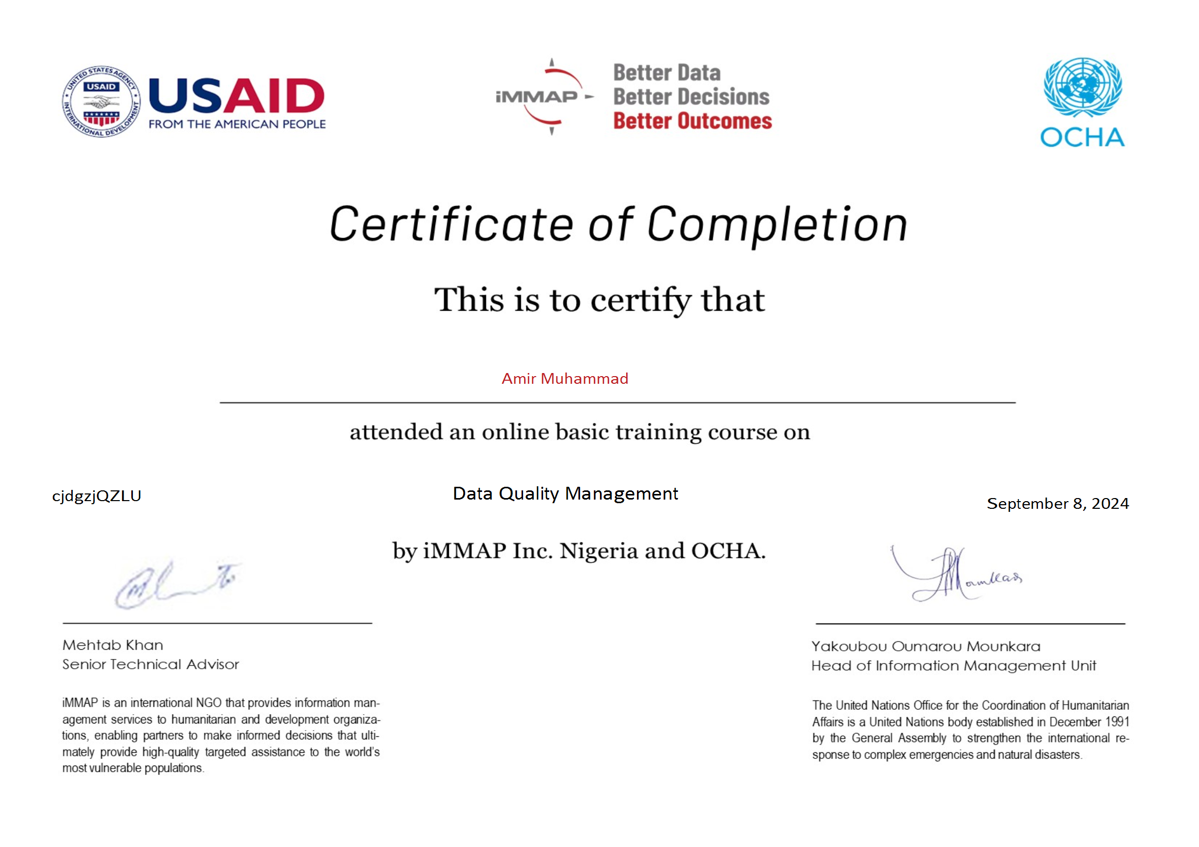 Data Quality Management certificate
