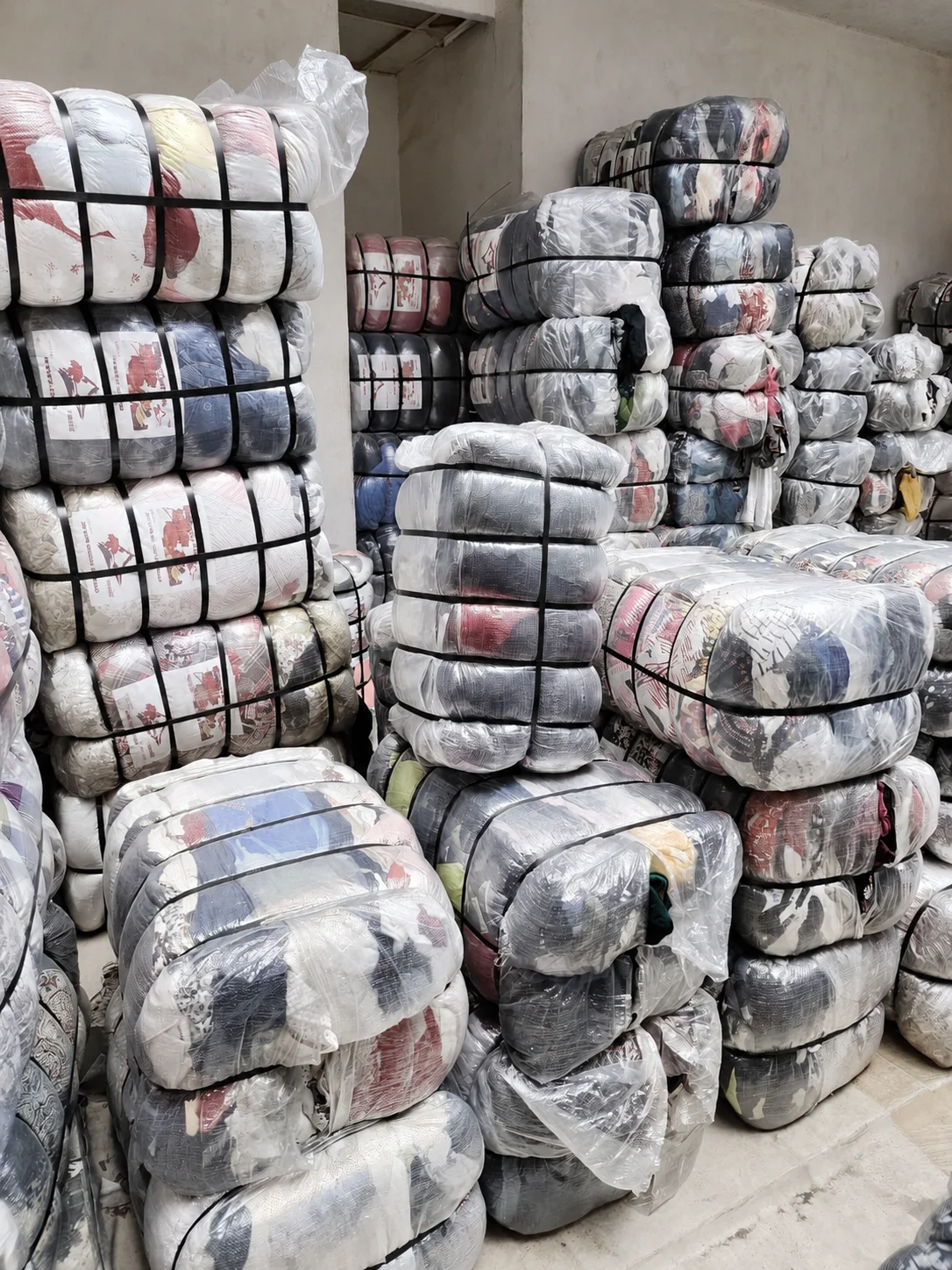 Clothing bales in the Habobes stockroom