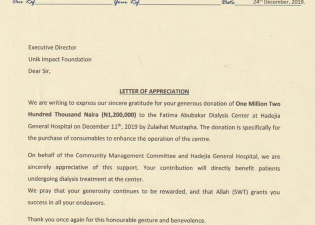 Unik Impact Foundation Supports a Community Dialysis Centre